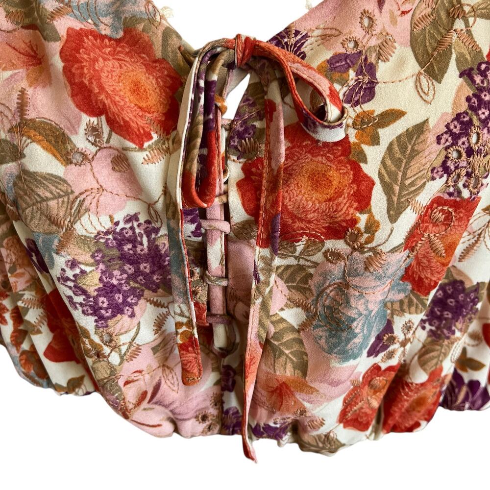 Torrid Top Blouse Georgette Size 3 3X 22/24 Peach Rust Floral Peasant Boho - Picture 4 of 13